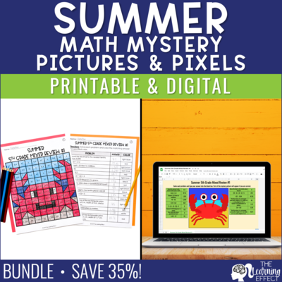 Summer Math Activities Mystery Picture and Pixel Art BUNDLE | Print + Digital