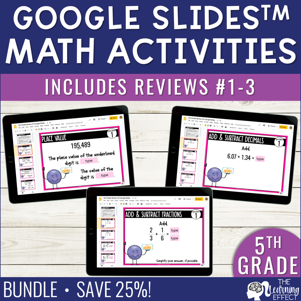 5th Grade Math Review #1-3 Google Slides End of Year BUNDLE | Digital Activities