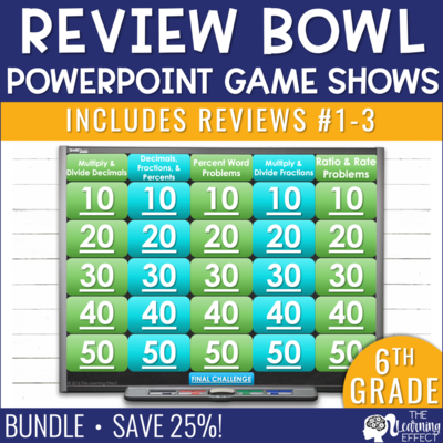 6th Grade Math Review #1-3 Game Shows End of Year BUNDLE