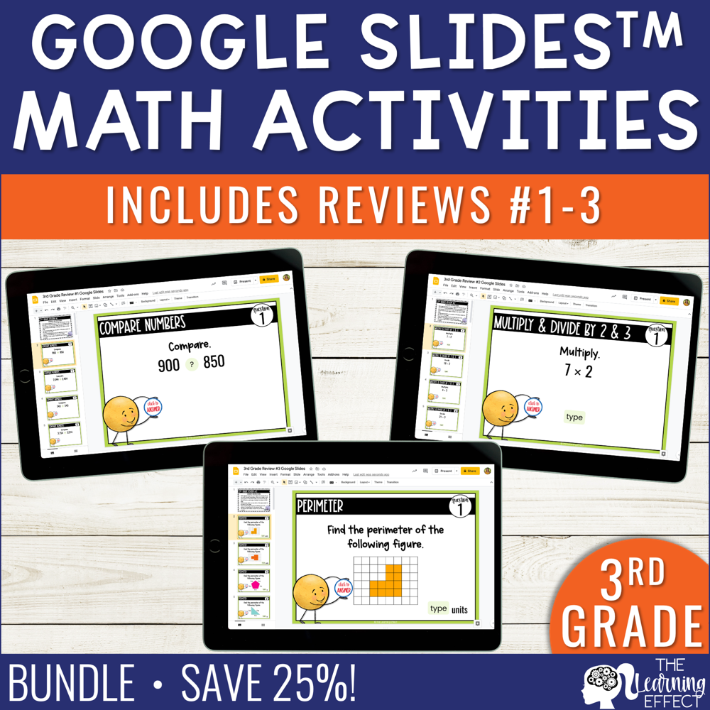 3rd Grade Math Review #1-3 Google Slides End of Year BUNDLE | Digital Activities