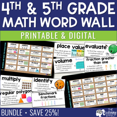 4th and 5th Grade Math Word Walls BUNDLE | Printable and Digital 4th and 5th Grade Math Word Walls BUNDLE | Printable and Digital