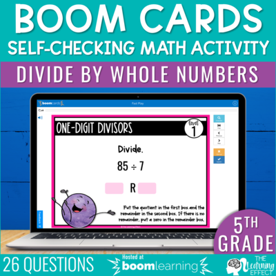 Divide by Whole Numbers Boom Cards | 5th Grade Digital Math Activity