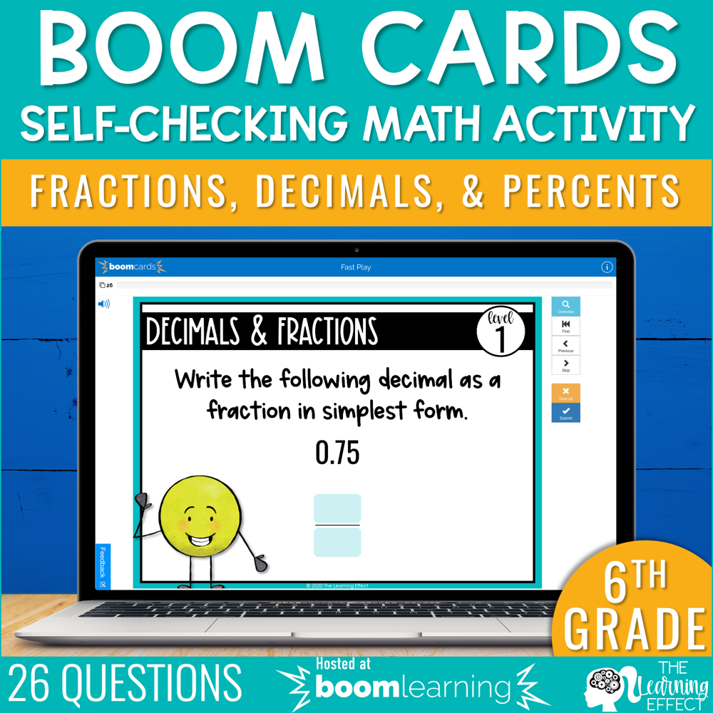 Fractions Decimals Percents Boom Cards | 6th Grade Digital Math Activity