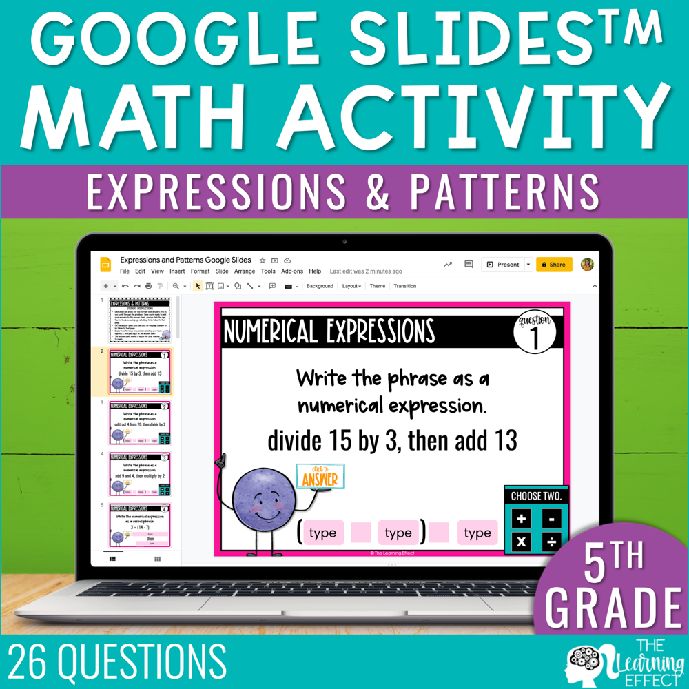 Expressions and Patterns Google Slides | 5th Grade Digital Math Activity