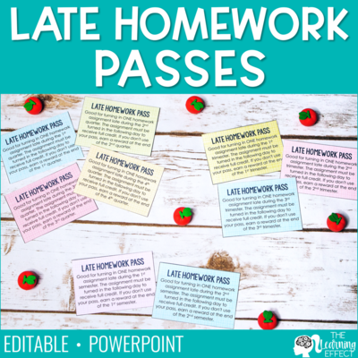 Late missing homework passes editable | student classroom management incentive