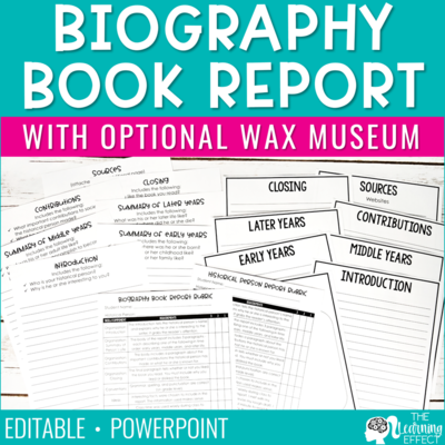Biography book report project | research activity for upper elementary