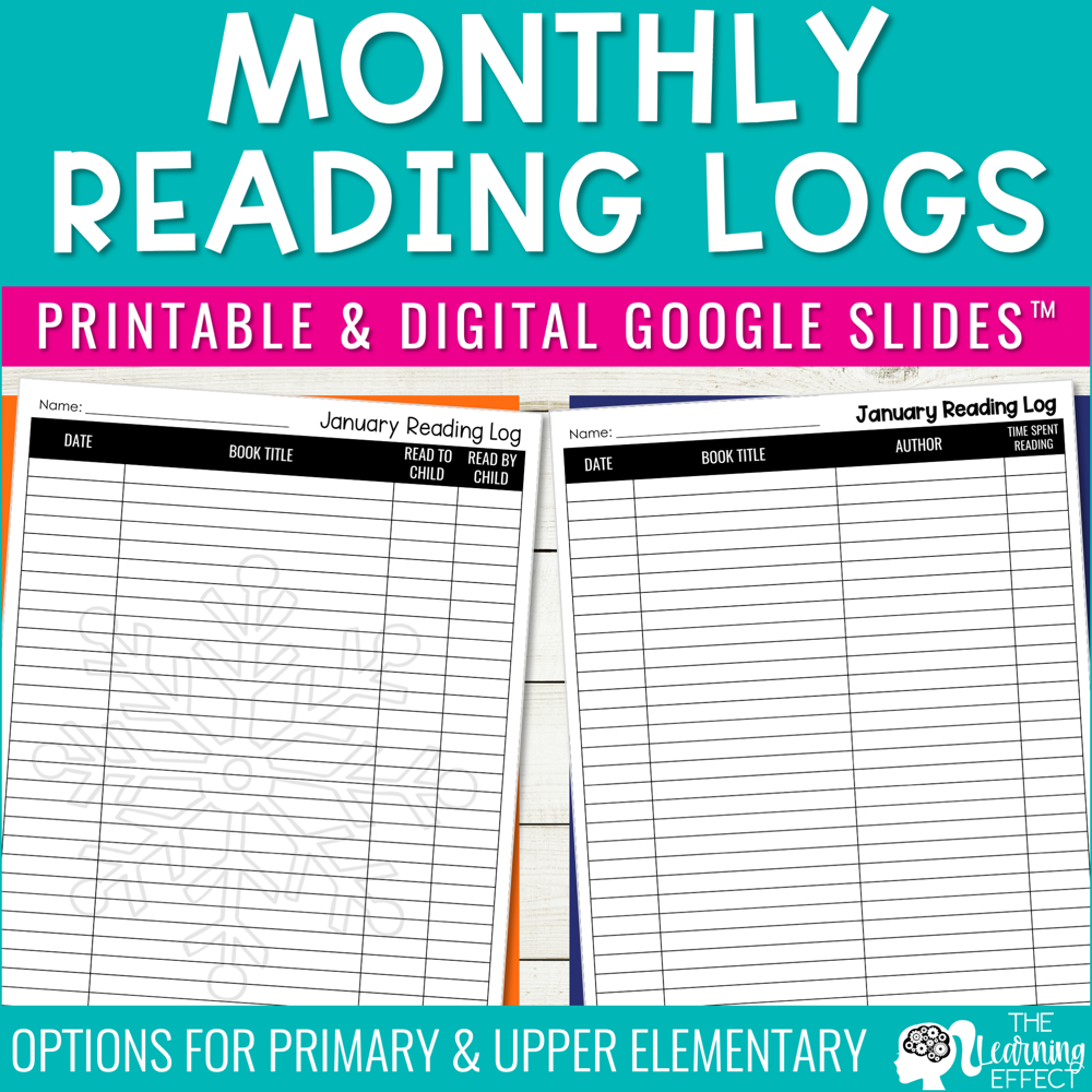 Monthly reading logs for homework or independent reading | printable and digital