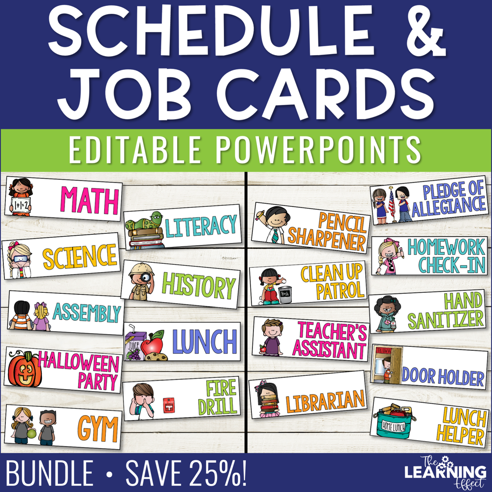 Visual Schedule Cards and Classroom Jobs Editable BUNDLE