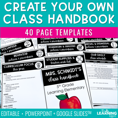 Create Your Own Classroom Handbook Editable Templates | Print and Digital