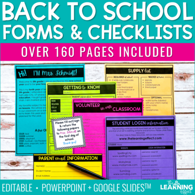 Back to School Forms and Checklists | Editable