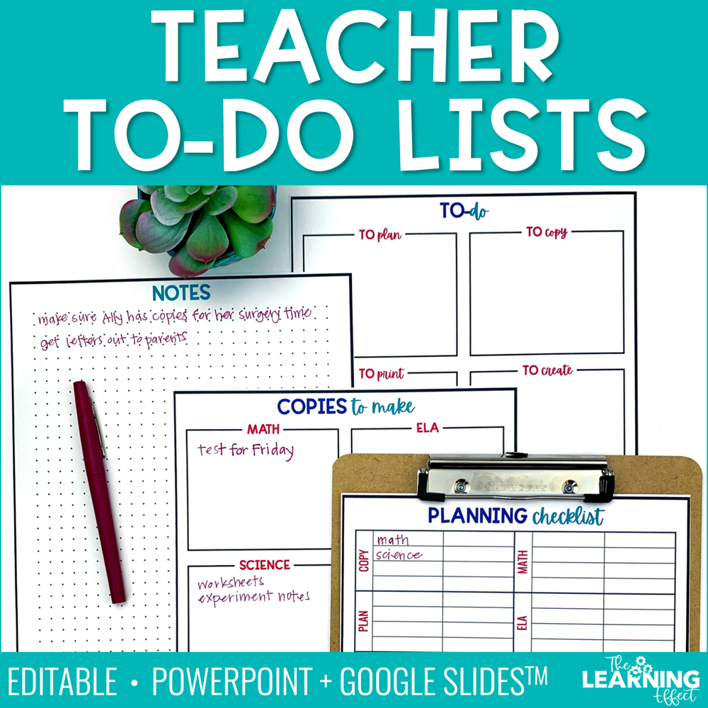 Teacher To Do Lists Editable | Print and Digital Google Slides