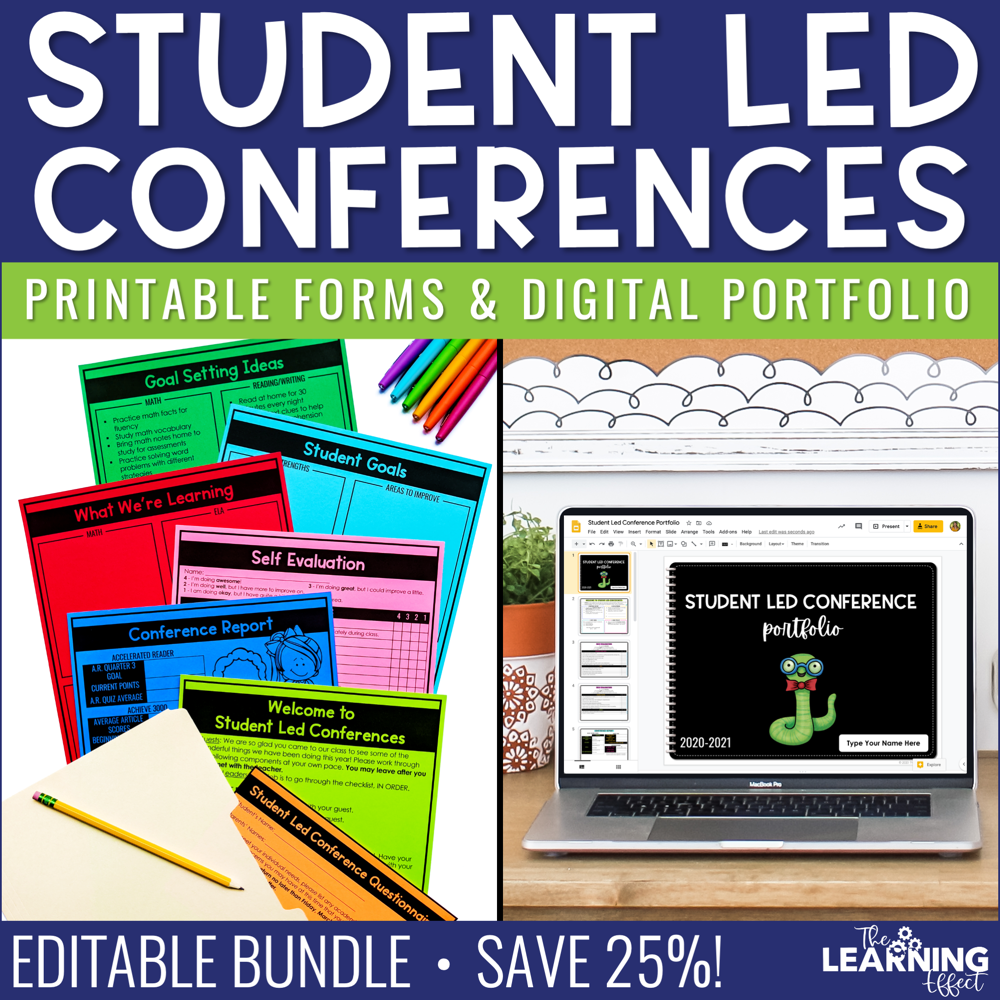 Student Led Conference Forms and Digital Portfolio BUNDLE | Printable and Virtual