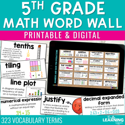 5th Grade Math Word Wall | Printable and Digital Google Slides