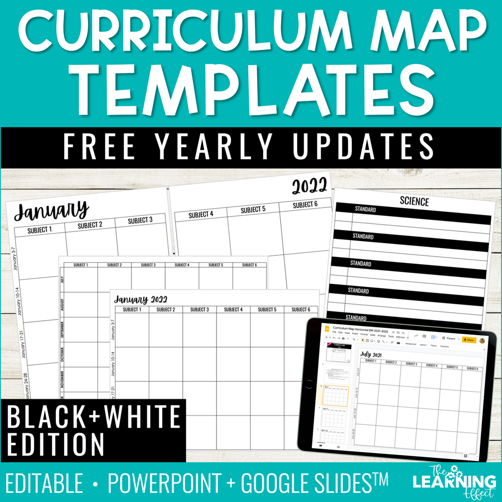 Curriculum Map Template Editable Pacing Guide | Black & White