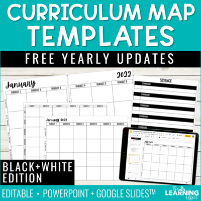 Curriculum Map Template Editable Pacing Guide | Black and White