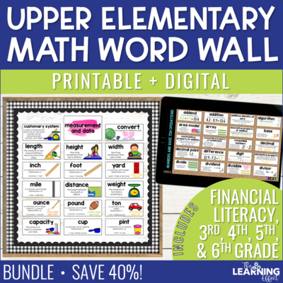 Upper Elementary Math Word Walls BUNDLE | Printable Cards and Digital Google Slides