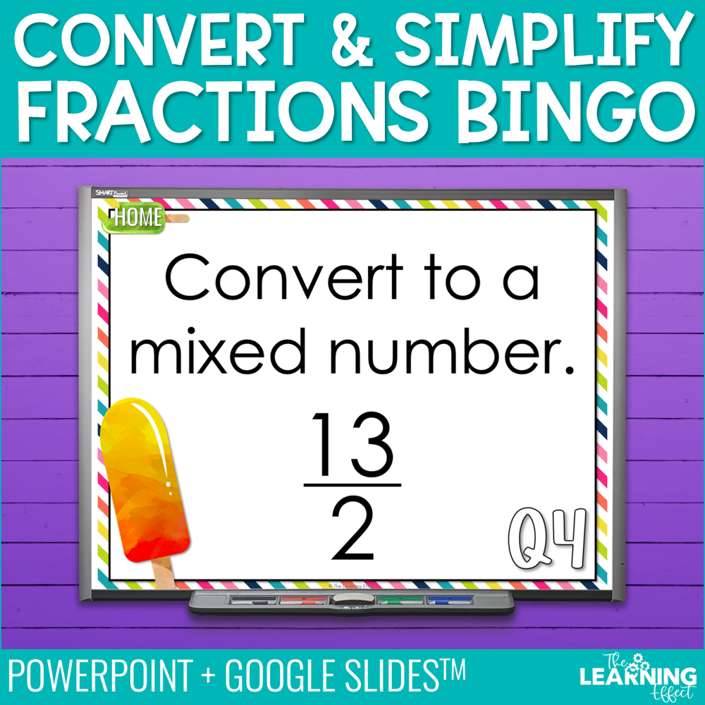 Convert & Simplify Fractions Bingo Game | Print + Digital Math Activity