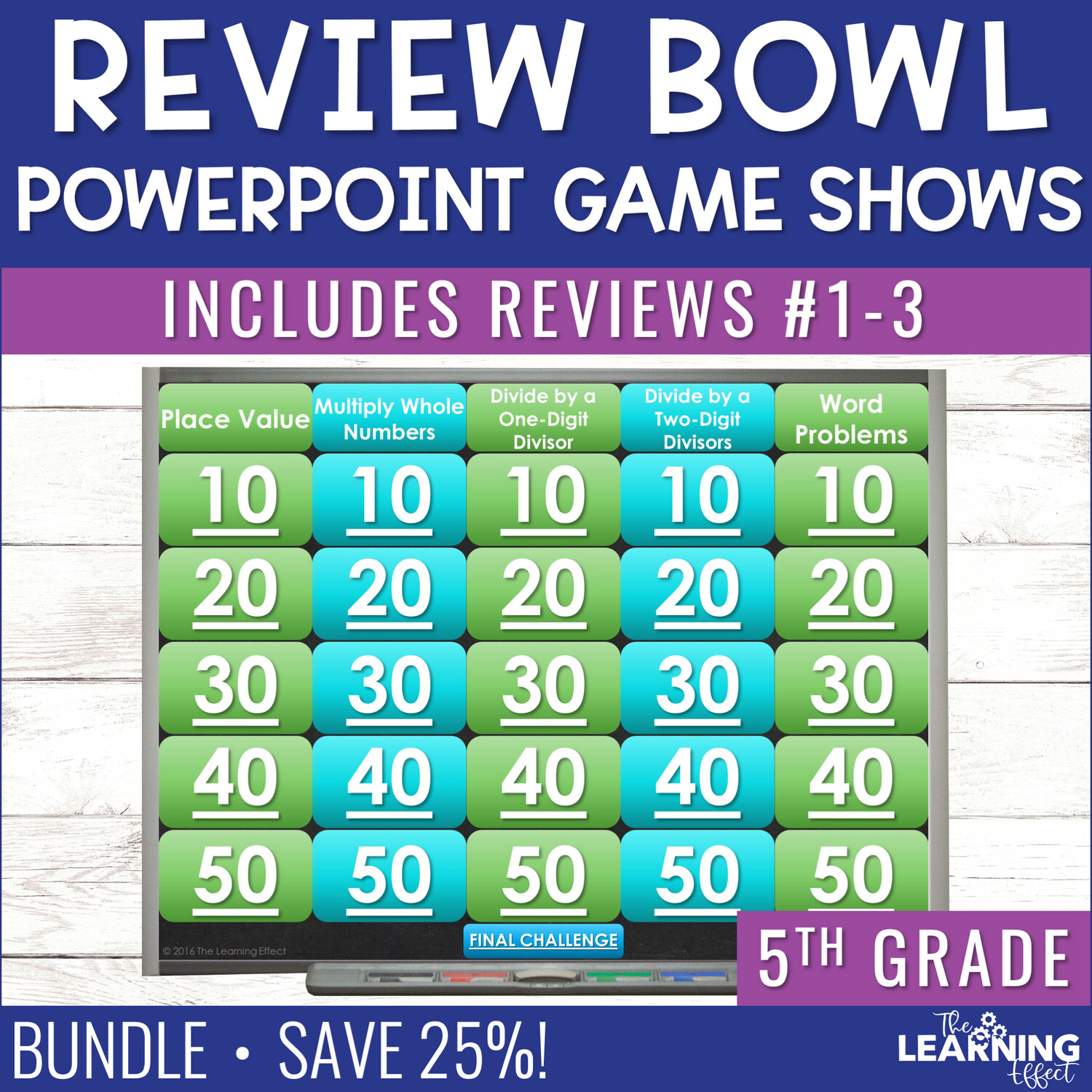 5th Grade Math Review #1-3 Game Shows End of Year BUNDLE
