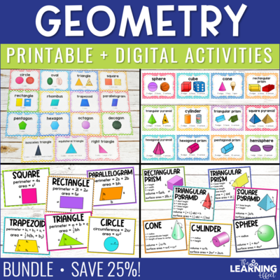 Geometry Resources BUNDLE | 2D and 3D Shapes Posters Area Perimeter Volume
