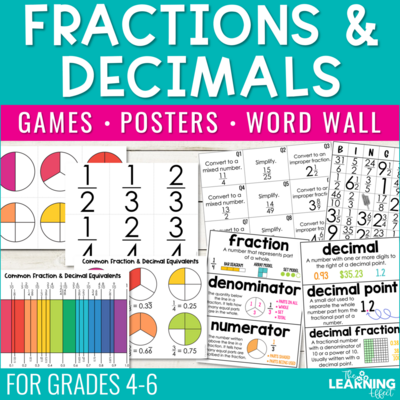 Fractions and Decimals | Games Posters Word Wall