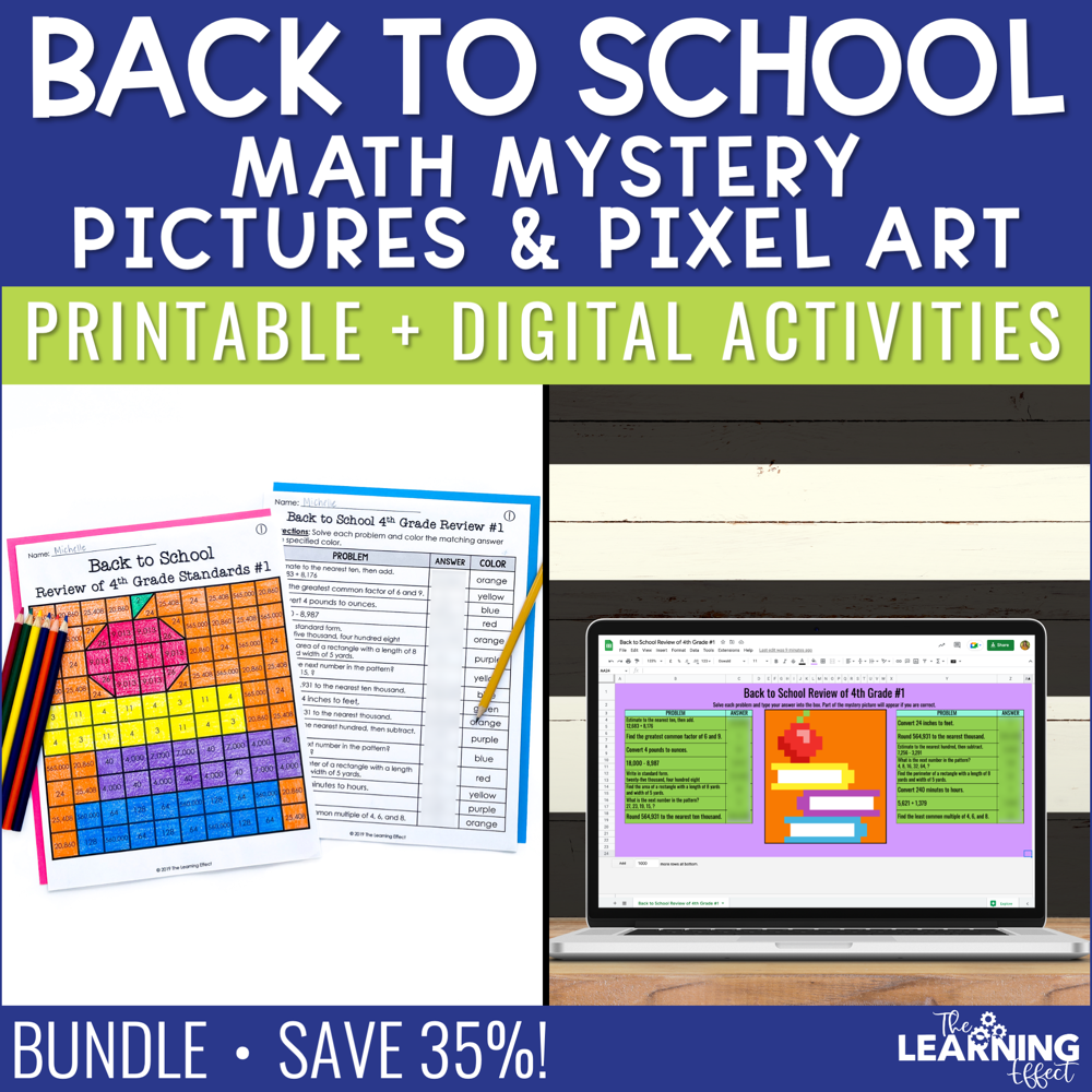 Back to School Math Activities Mystery Picture & Pixel Art BUNDLE | Print + Digital