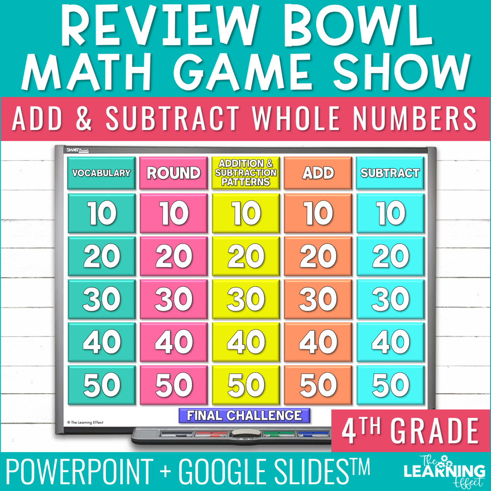 Adding and Subtracting Whole Numbers Game Show | 4th Grade Math Test Prep Activity