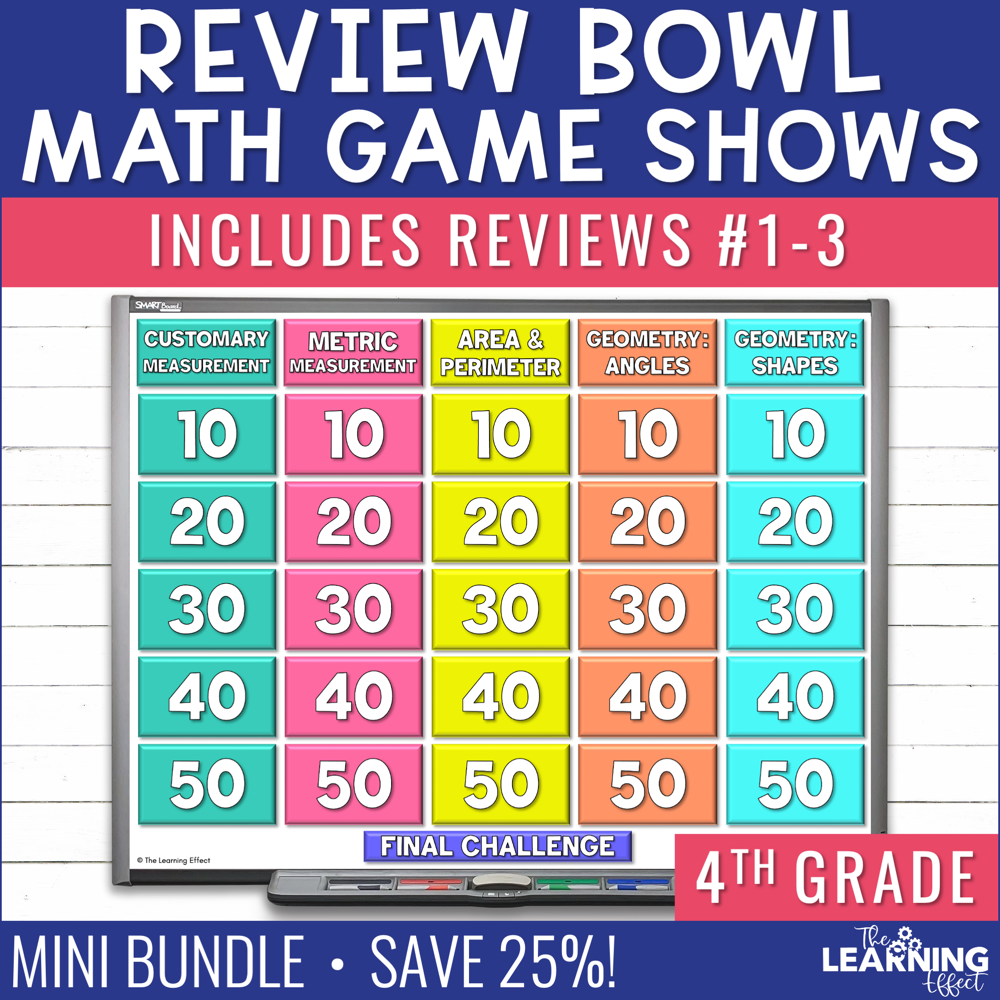 4th Grade Math Review #1-3 Game Shows | End of Year Test Prep Activities BUNDLE