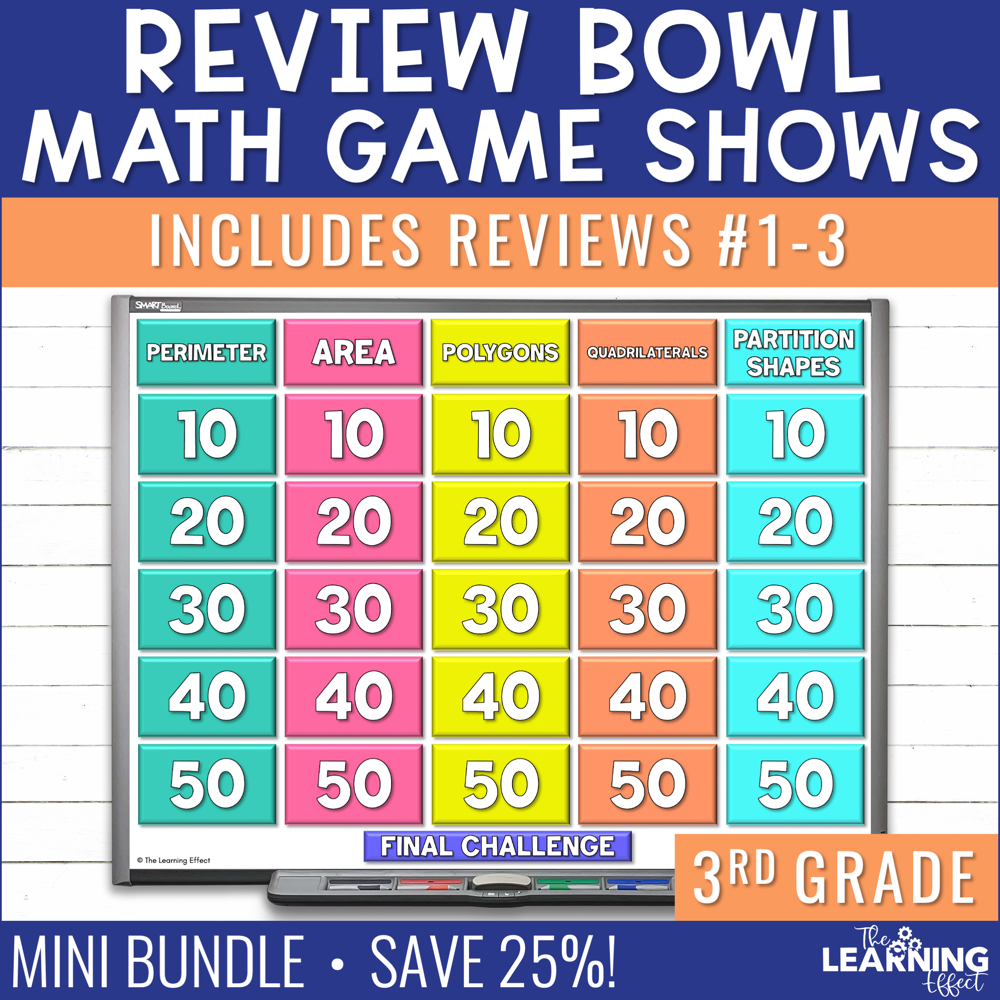 3rd Grade Math Review #1-3 Game Shows | End of Year Test Prep Activities BUNDLE