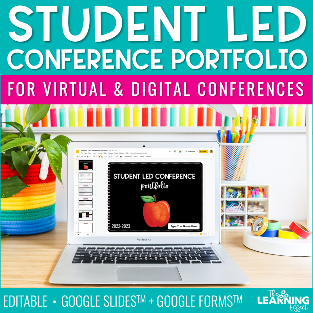 Student Led Conference Google Slides | Editable Digital Portfolio Virtual Forms
