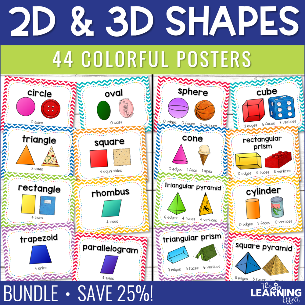 2D And 3D Shapes Objects Posters BUNDLE Real Life Math Visuals And 