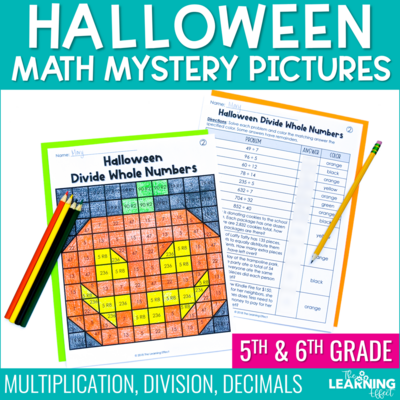 Halloween Math Worksheets Mystery Picture Activities | Multiplication Decimals