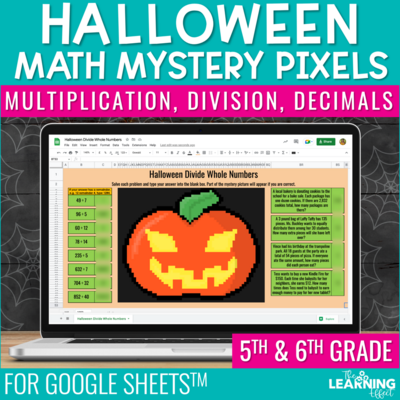 Halloween Math Activities Digital Mystery Pixel Art Google Sheets