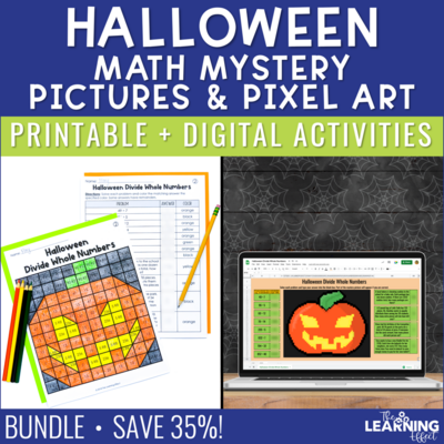Halloween Math Activities Mystery Picture & Pixel Art BUNDLE | Print + Digital