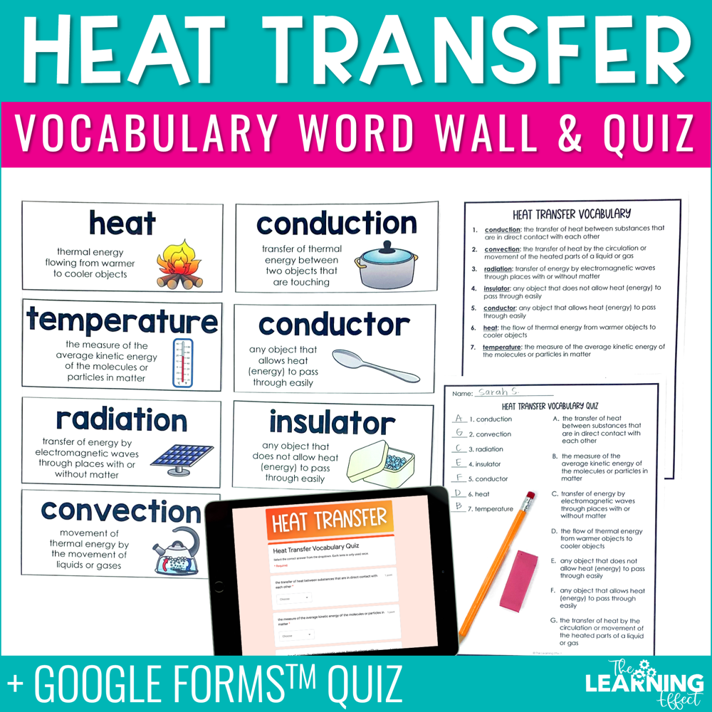 Heat Transfer Vocabulary | Word Wall Quiz Digital Google Form