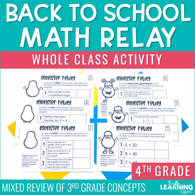 Back to School Math Game for 4th Grade | 3rd Grade Review Relay Activity