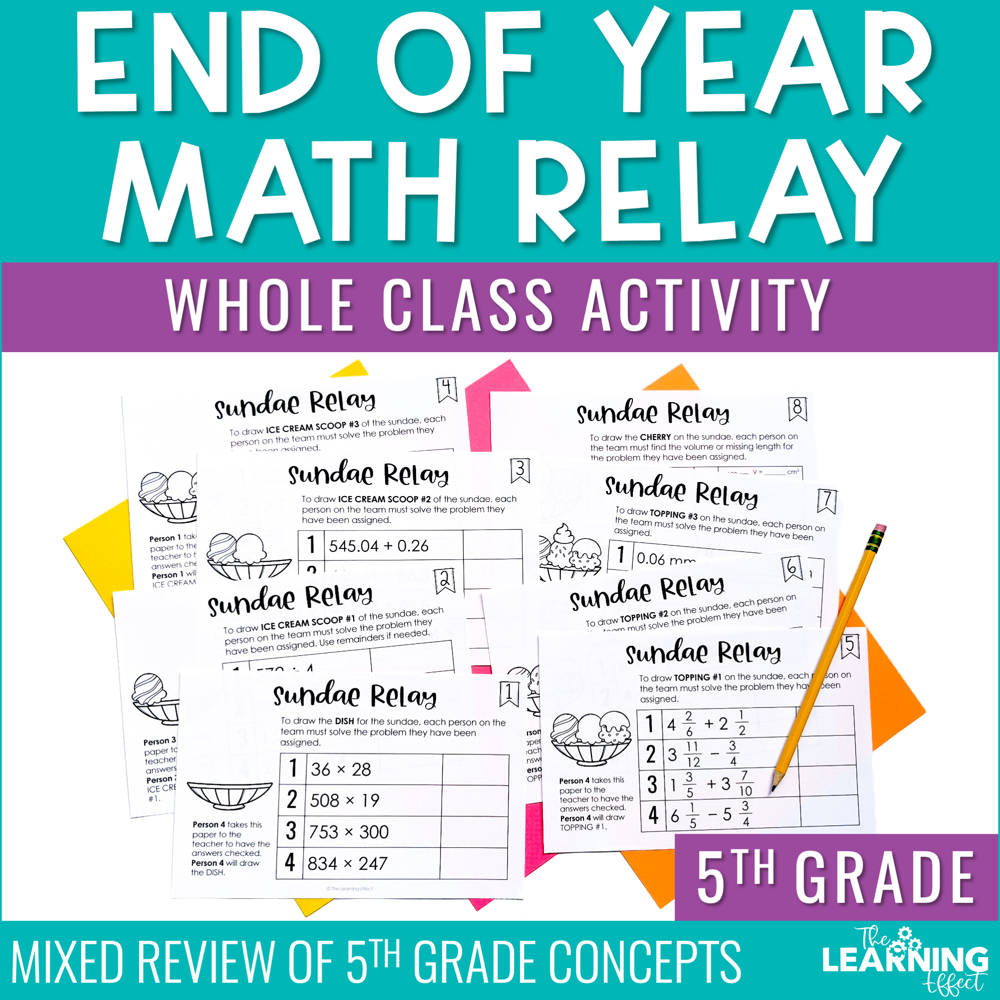 End of the Year Math Game for 5th Grade | Relay Review Test Prep Activity