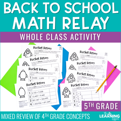Back to School Math Game for 5th Grade | 4th Grade Review Relay Activity