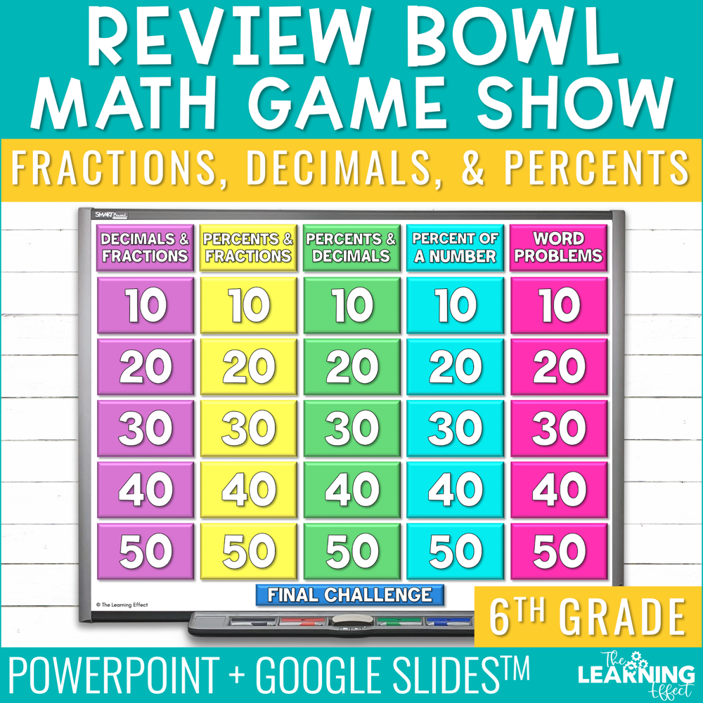 Fractions, Decimals, and Percents Game Show | 6th Grade Math Test Prep Activity