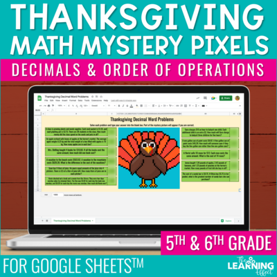Thanksgiving Math Activities Digital Mystery Pixel Art Google Sheets