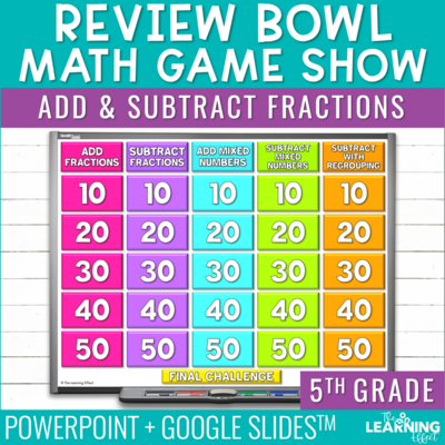 Adding and Subtracting Fractions Game Show | 5th Grade Math Test Prep Activity