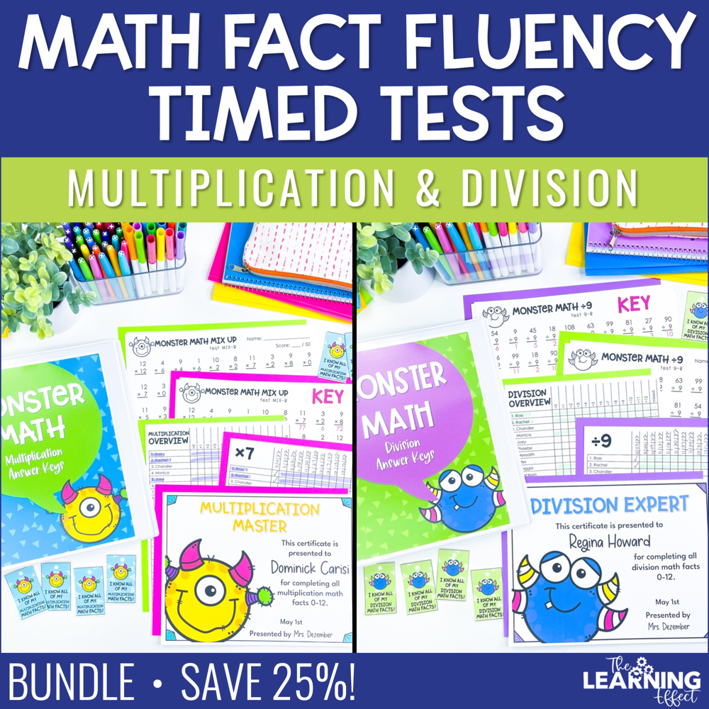 Math Fact Fluency Multiplication and Division Timed Tests Worksheets BUNDLE