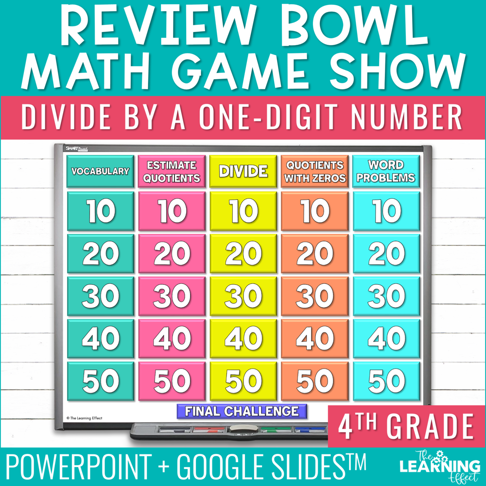 Divide by a One-Digit Number Game Show | 4th Grade Math Test Prep Activity