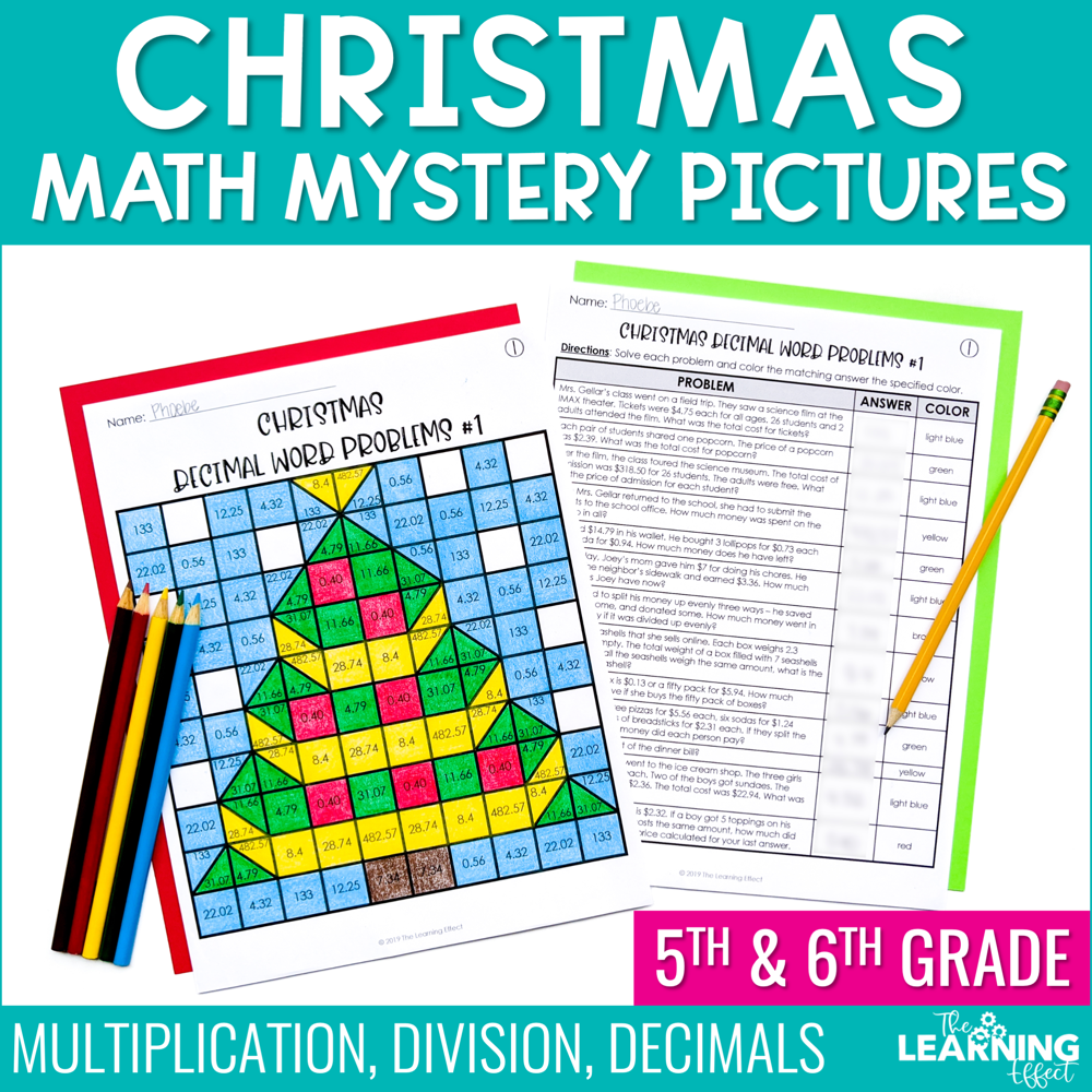 Christmas Math Worksheets Mystery Picture Activities
