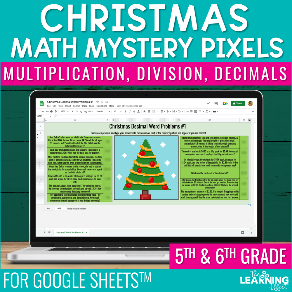 Christmas Math Activities Digital Mystery Pixel Art Google Sheets