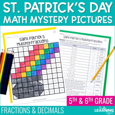 St. Patrick's Day Math Worksheets Mystery Picture Activities