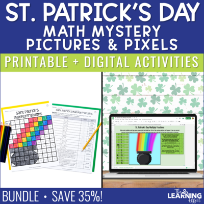 St. Patrick's Day Math Activities Mystery Picture and Pixel Art BUNDLE | Print + Digital