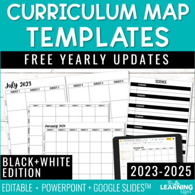 Curriculum Map and Pacing Guide Templates | Editable Black & White