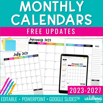 Editable Monthly Calendars 2023 - 2027