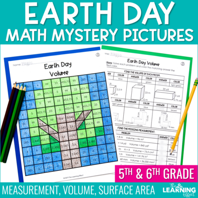Earth day math activities mystery picture worksheets | measurement volume