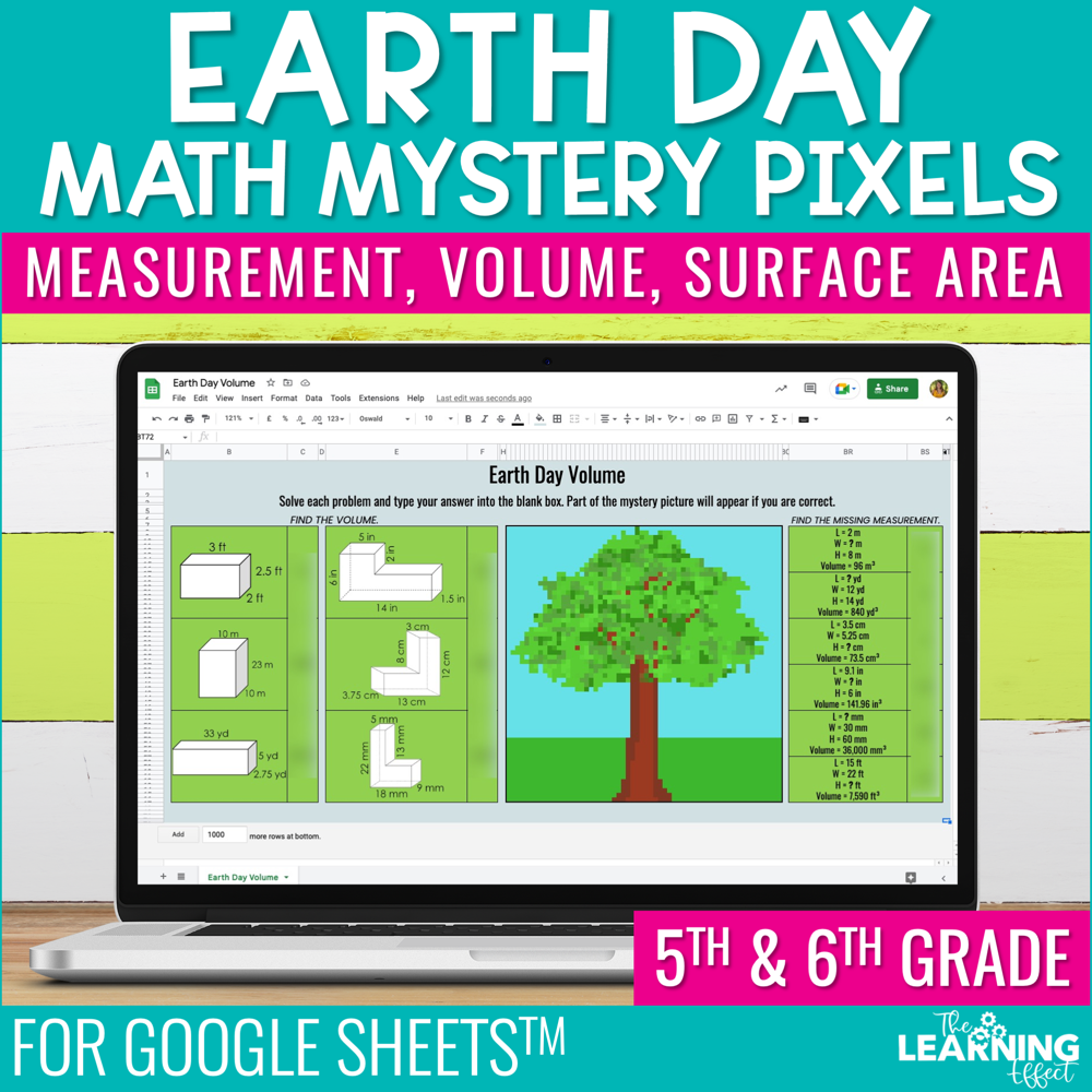 Earth day math activities digital pixel art | measurement volume surface area